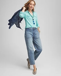 Collared Henley Denim Top