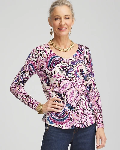 Paisley V-Neck Pullover Sweater