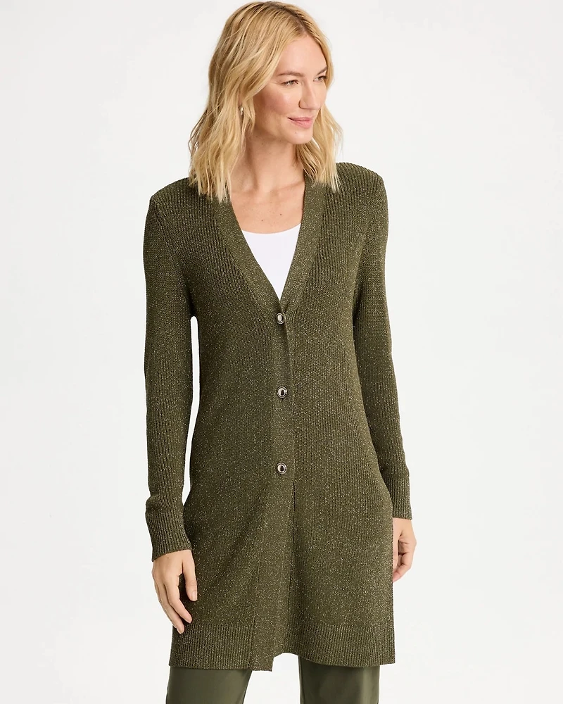 Belted Button-Front Sweater Coatigan
