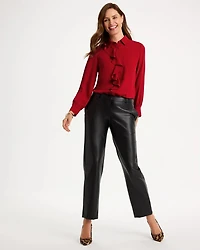Satin Ruffled Button-Down Blouse