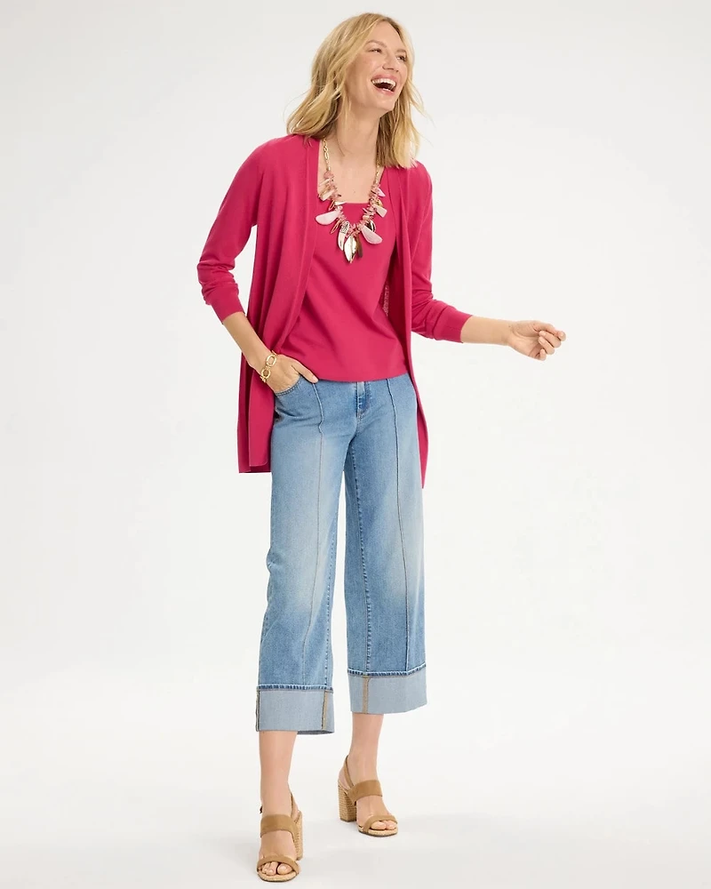 Pintuck High-Cuff Cropped Jeans