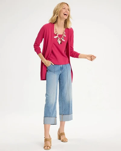 Pintuck High-Cuff Cropped Jeans
