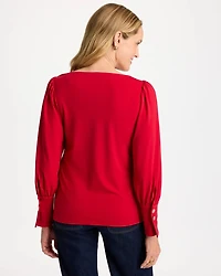 Soft-Stretch Button Cuff Top