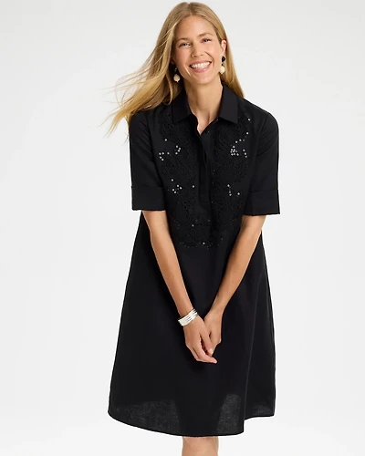 Embellished Linen Popover Dress