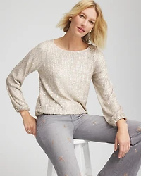 Drizzled Sequins Bubble-Hem Top