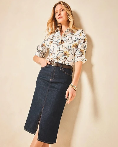 High-Rise Straight Stretch-Denim Skirt
