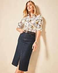 High-Rise Straight Stretch-Denim Skirt