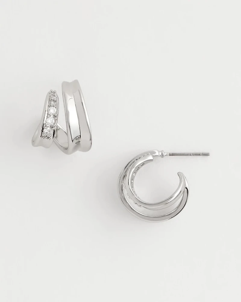 Silver Double Mini Hoop Earrings