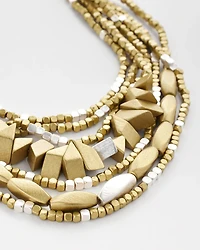 Wood-Beaded Bib Necklace