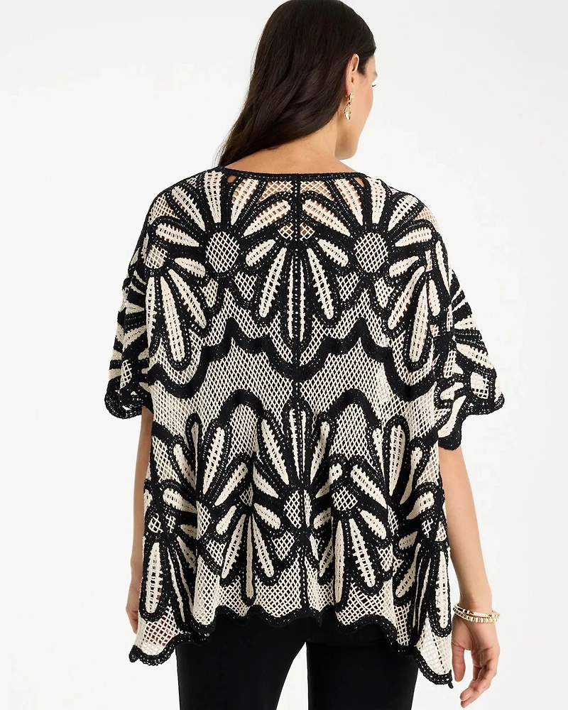 Crochet Lace Contrast Floral Kimono