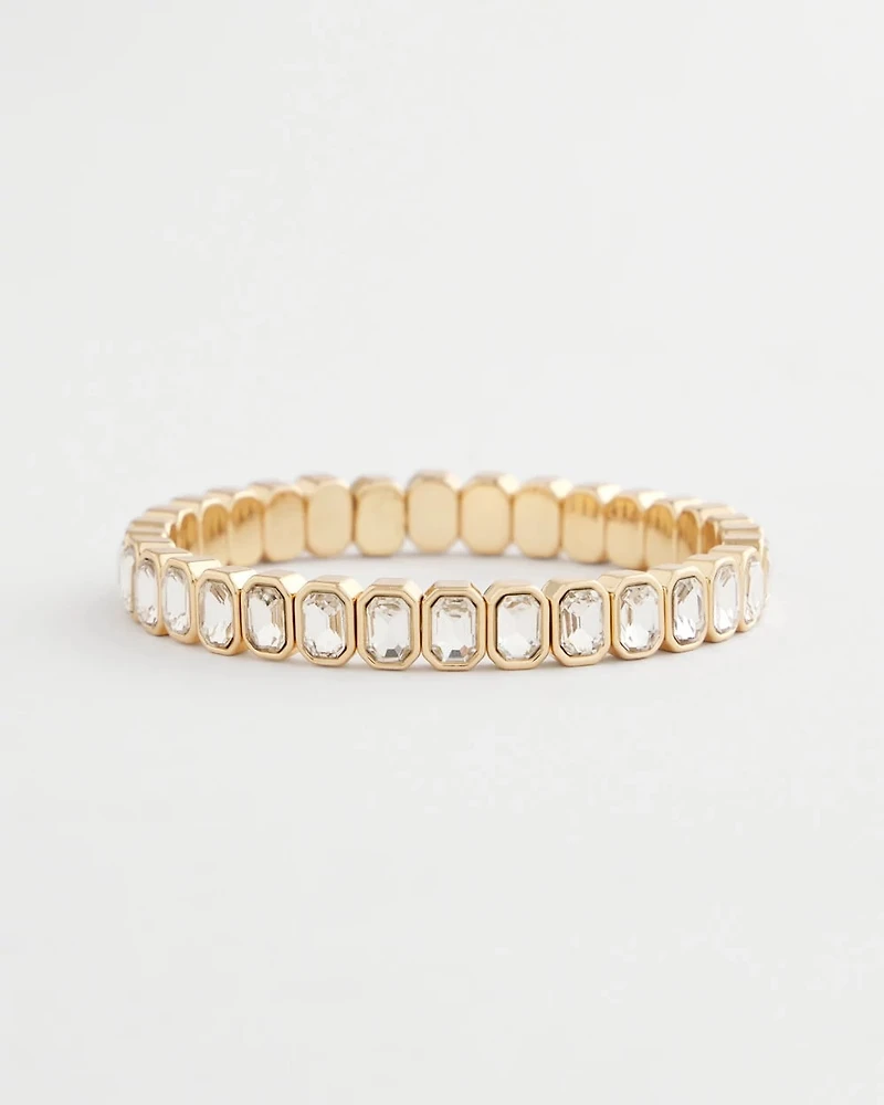 Goldtone Bezel Set Stretch Tennis Bracelet