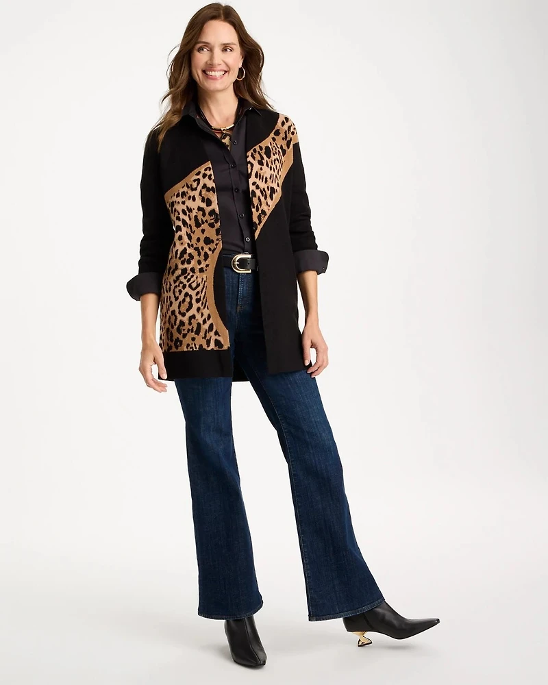 Ella Animal Jacquard Open-Front Cardigan