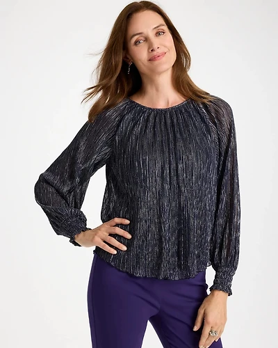 Metallic Bodre Crinkle Mesh Top