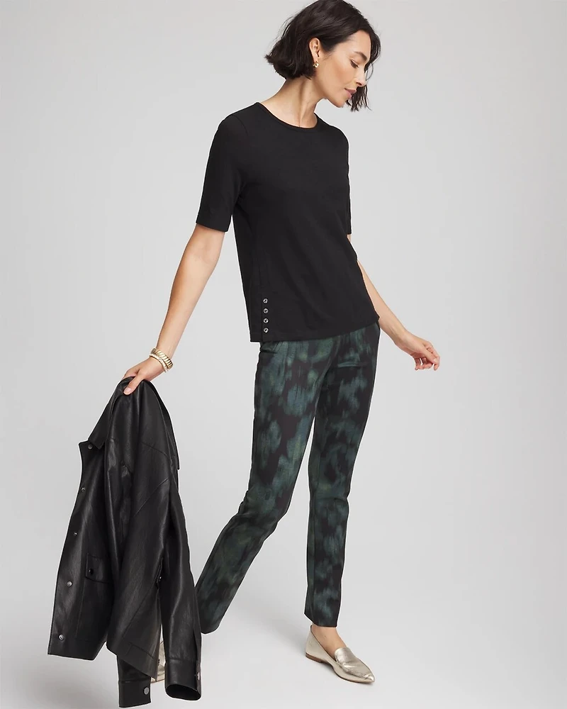 Jersey Knit Crewneck Button Tee