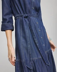 Tencel™ Tiered Belted Jean Shirtdress