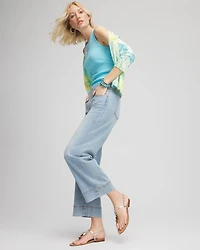 Pull-On Wide-Leg Cropped Jeans