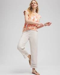 Linen Ladder Trim Cropped Pants