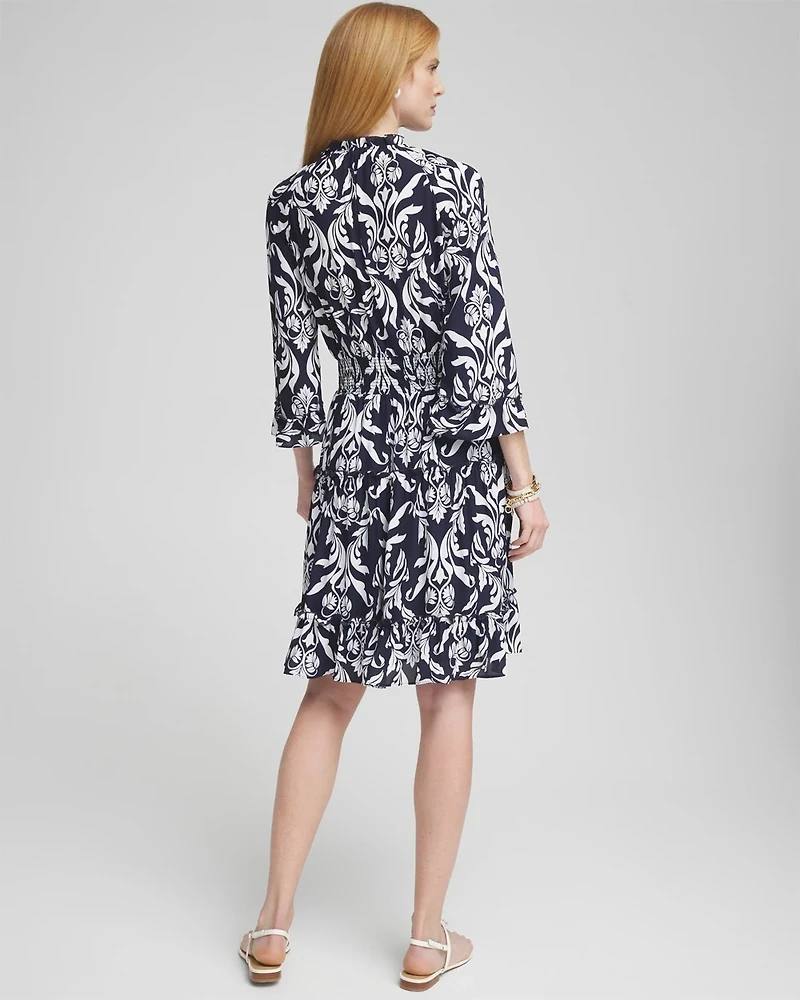 Scrolls Ruffle Bell Sleeve Dress