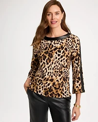 Ponte Knit Animal Faux Leather-Trim Top