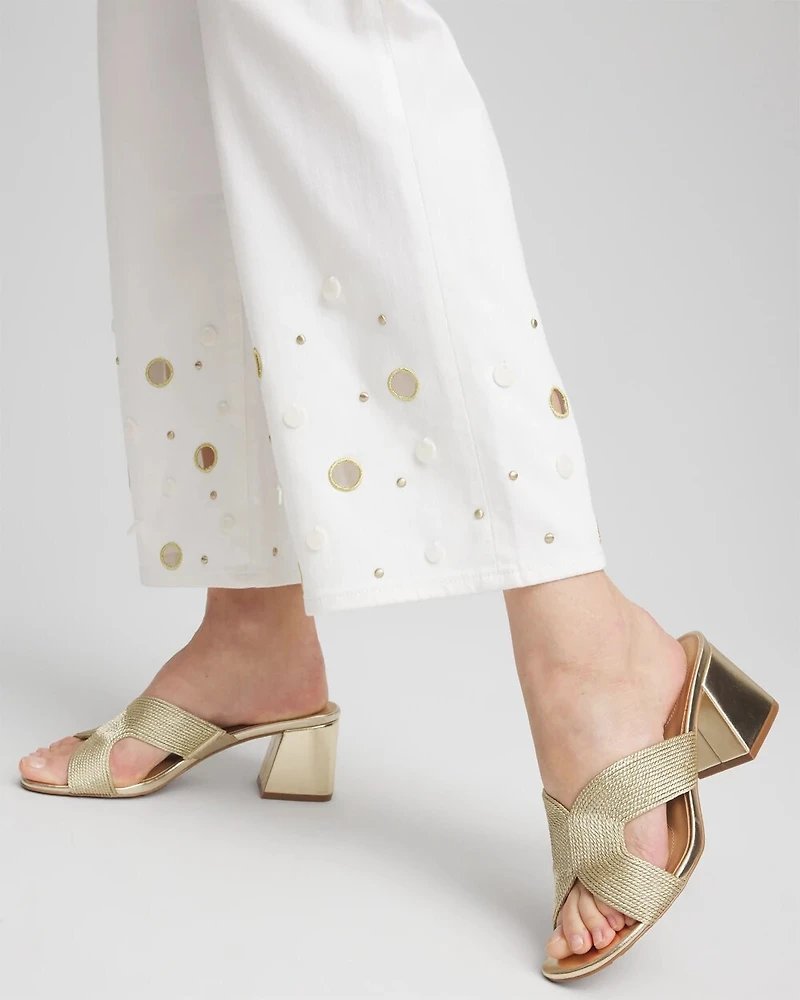 Pull-On Embellished Straight-Leg Cropped Jeans