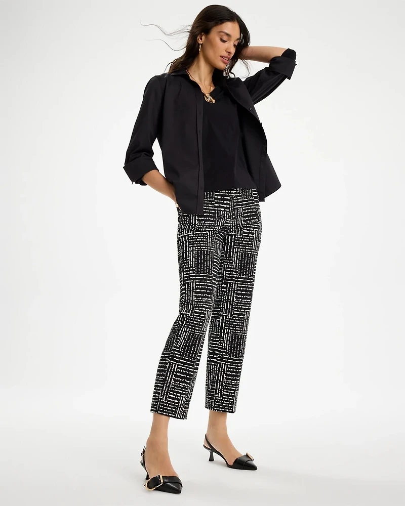 Emme Fly Front Straight Printed Crop Pants