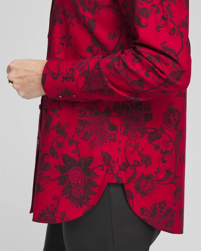 No Iron™ Red & Black Floral Shirt