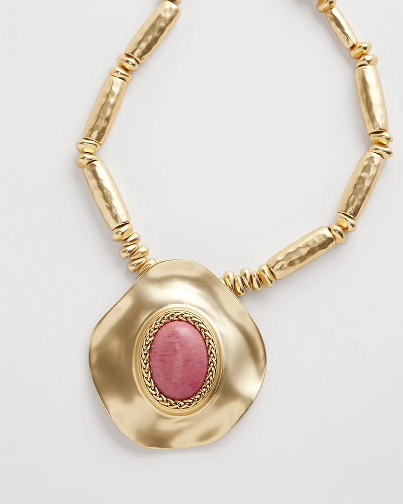 Golden Rhodonite Stone Pendant Necklace