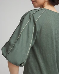 Linen Balloon-Sleeve Blouse