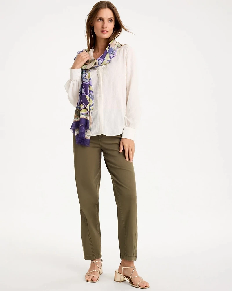 Striped Pleat Neck Blouse