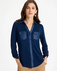 Indigo Knit Denim Henley Top