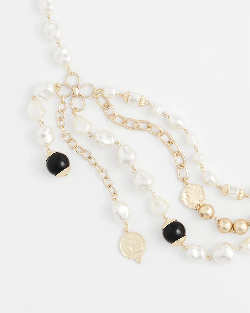 Gold Pearl Multi-Strand Necklace