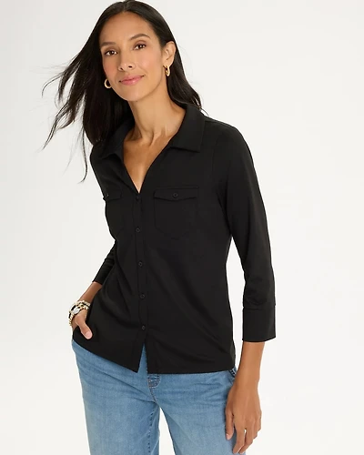 Knit Henley 3/4 Sleeve Tee