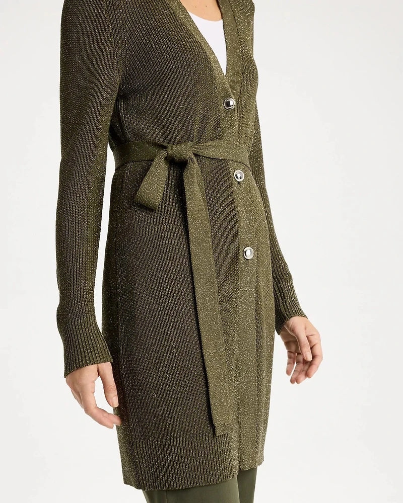 Belted Button-Front Sweater Coatigan
