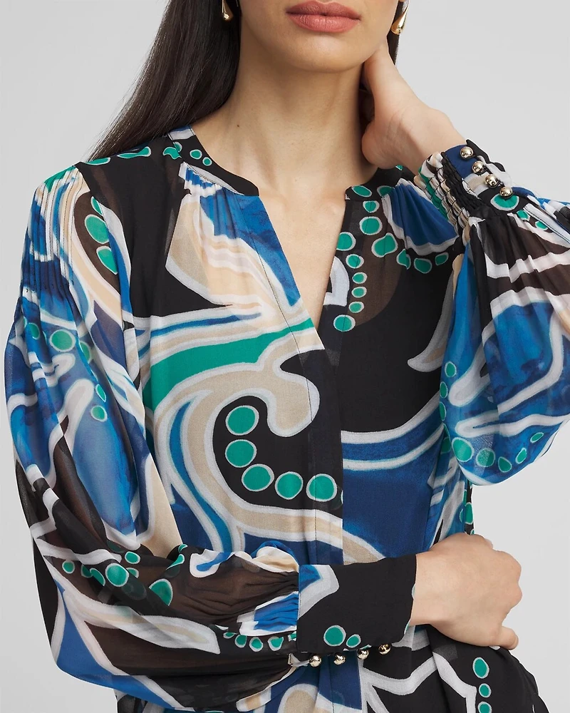 Pintuck Detail Swirl Print Top