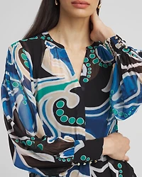 Pintuck Detail Swirl Print Top