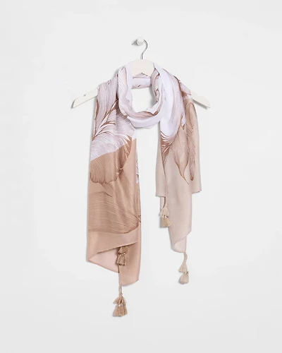 Neutral Floral Tassel Oblong Scarf