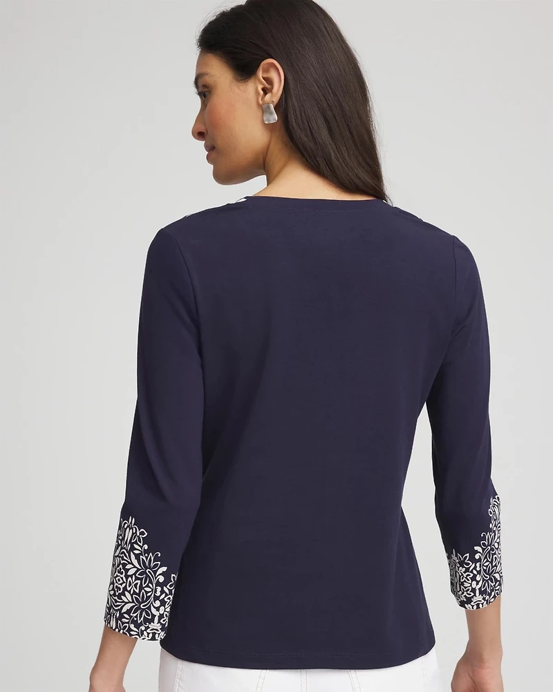 Chic Scroll 3/4 Sleeve Perfect Tee