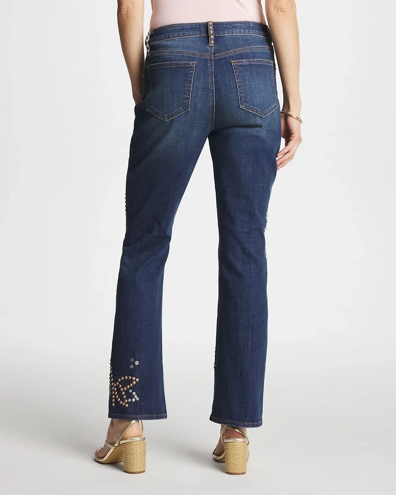 Embellished Girlfriend Cropped Flared Jeans