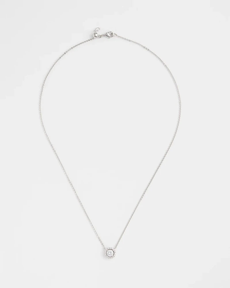 Silver Tone Drop Stone Necklace