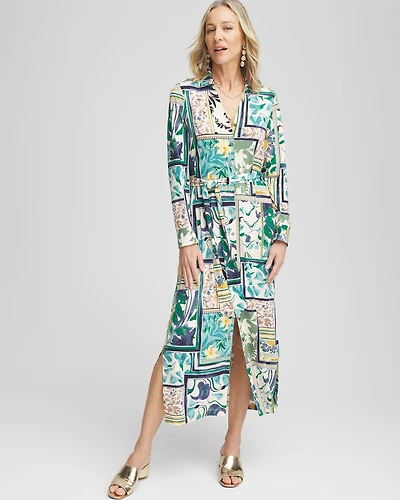 Patchwork Print Maxi Shirtdress
