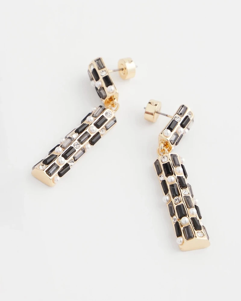 Black & Faux Pearl Linear Earrings