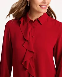 Satin Ruffled Button-Down Blouse