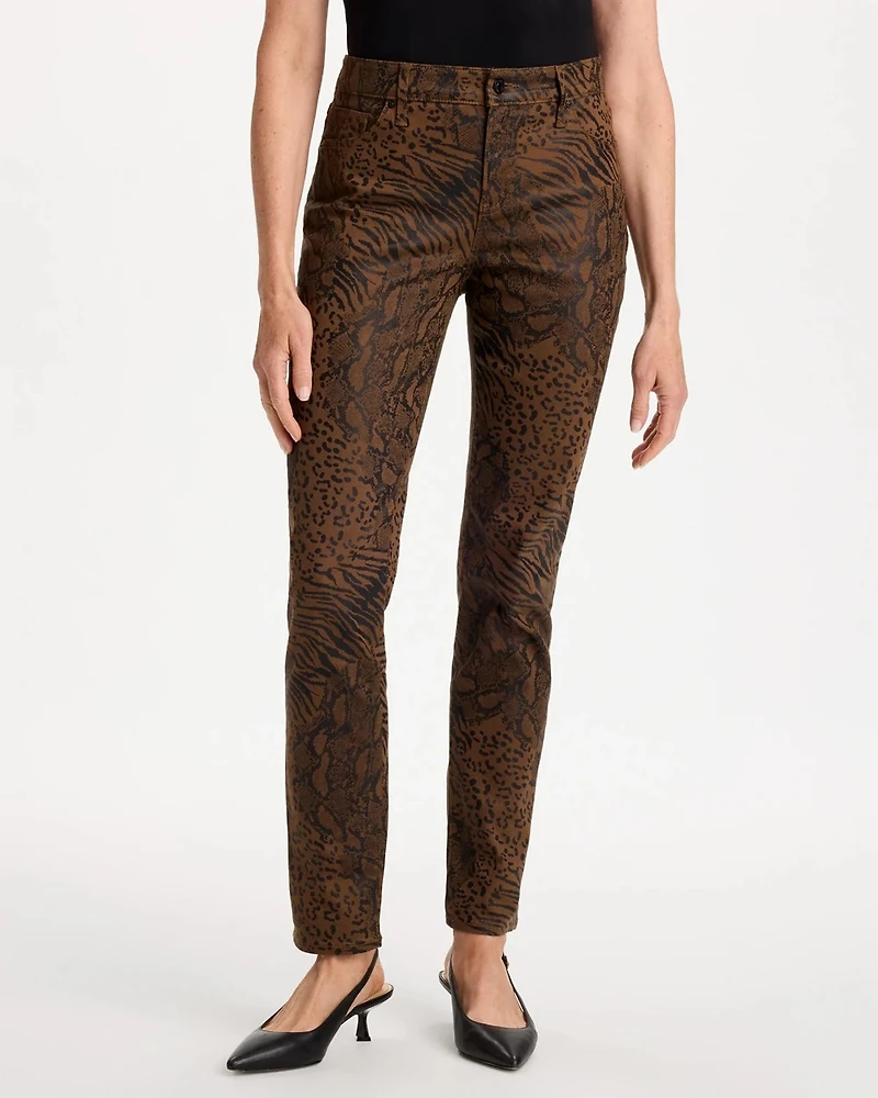 Animal Print Coated Girlfriend Slim Ankle Jeans