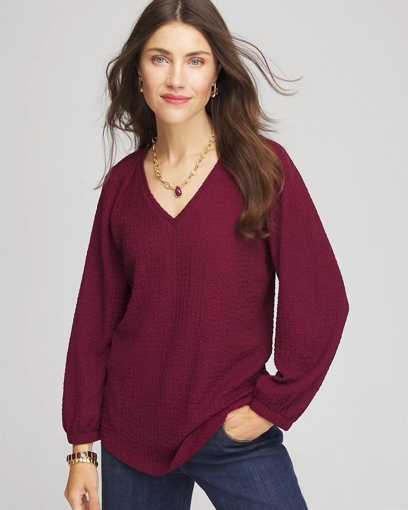 Textured Raglan V-Neck Top