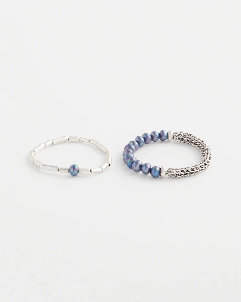 Set of Two Silver Stretch Bracelets