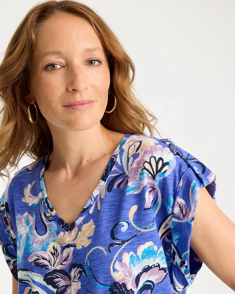 Paisley Cotton Slub Epaulette Tee