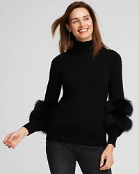 Faux Fur-Trimmed Turtleneck Sweater