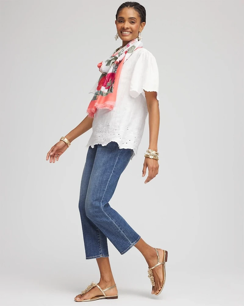 Linen Embroidered Hem Blouse