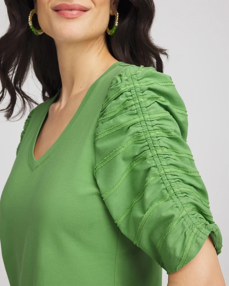 Cotton-Blend Ruched-Sleeve Top