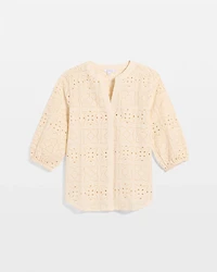 Cotton Geo Eyelet 3/4 Sleeve Blouse